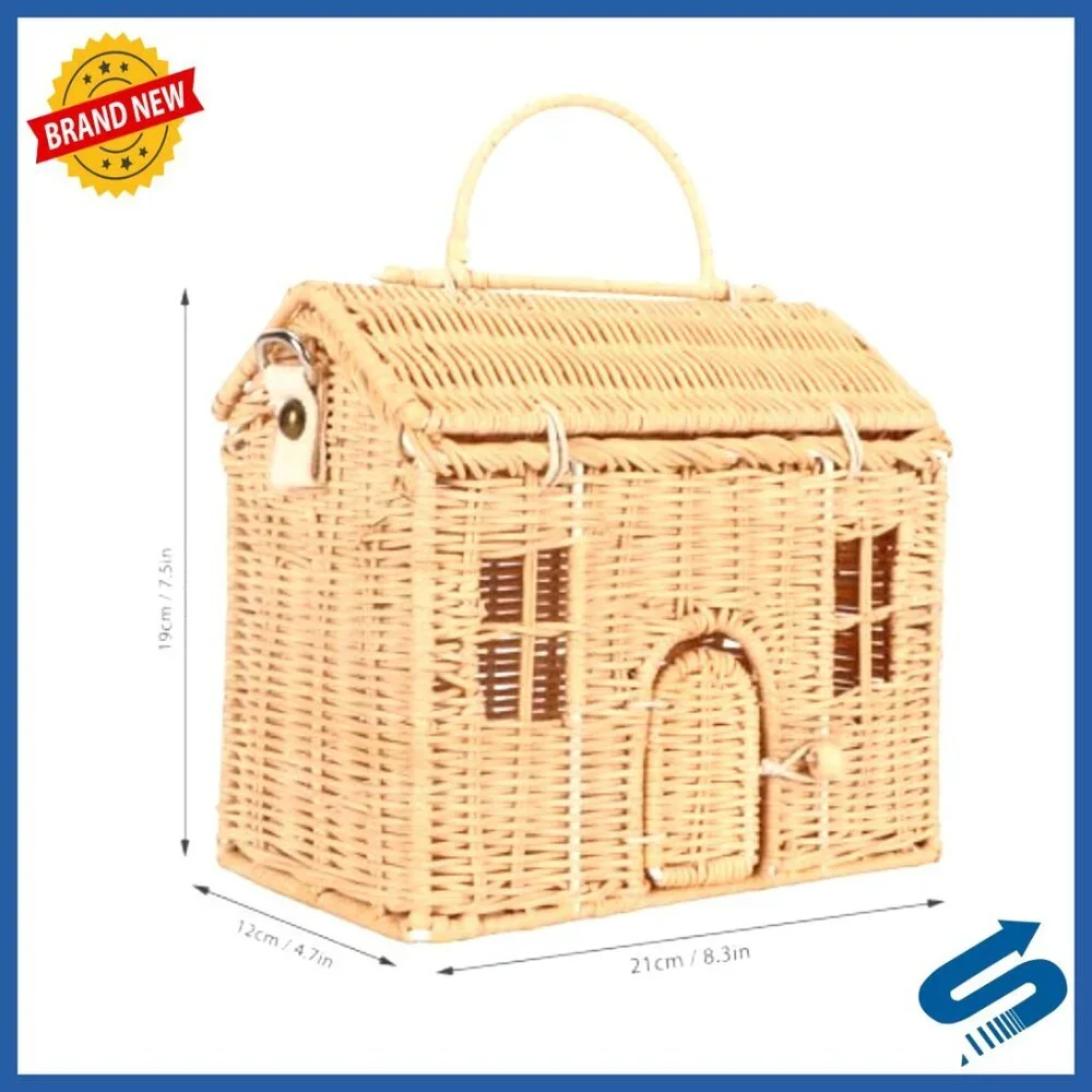 Handwoven Rattan Tote Large Capacity House Shape Beach Bag Boho Chic